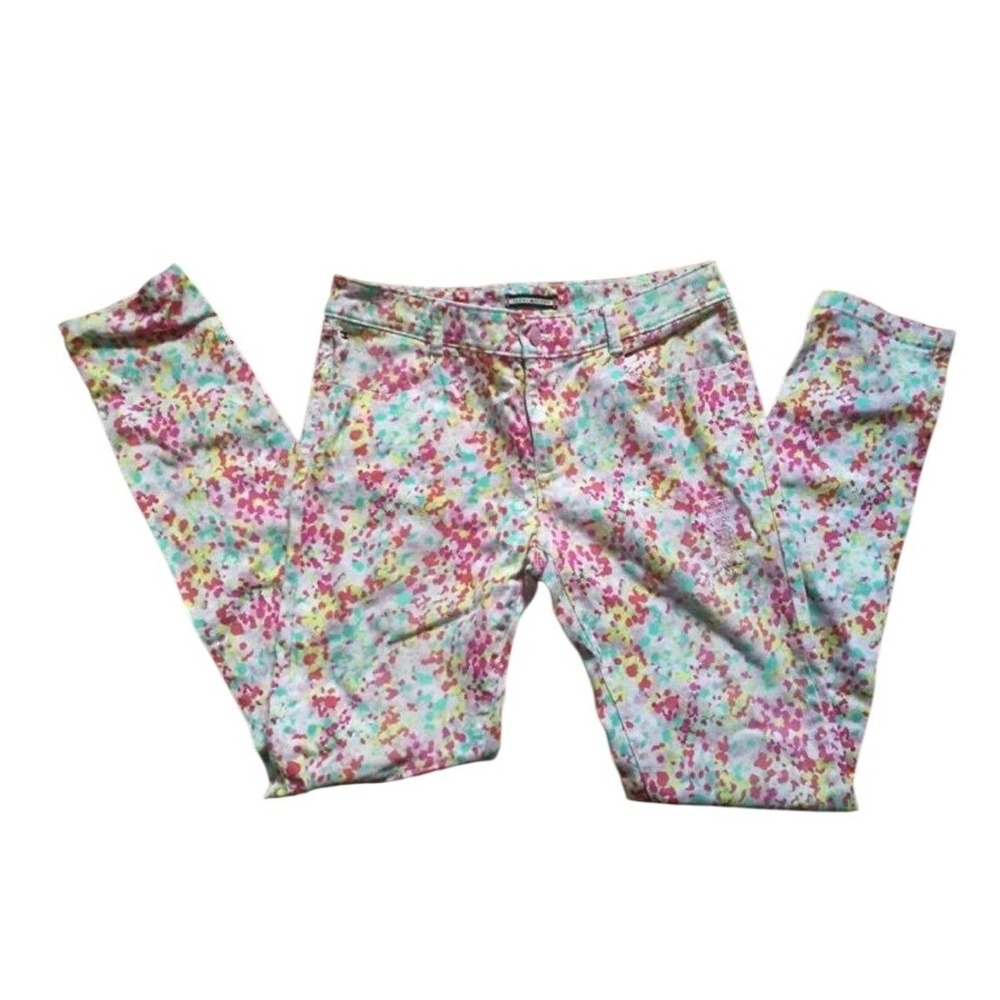 Tommy Hilfiger Girls Skinny Jeans Size 16 Pink Yellow Teal Paint Splatter Print